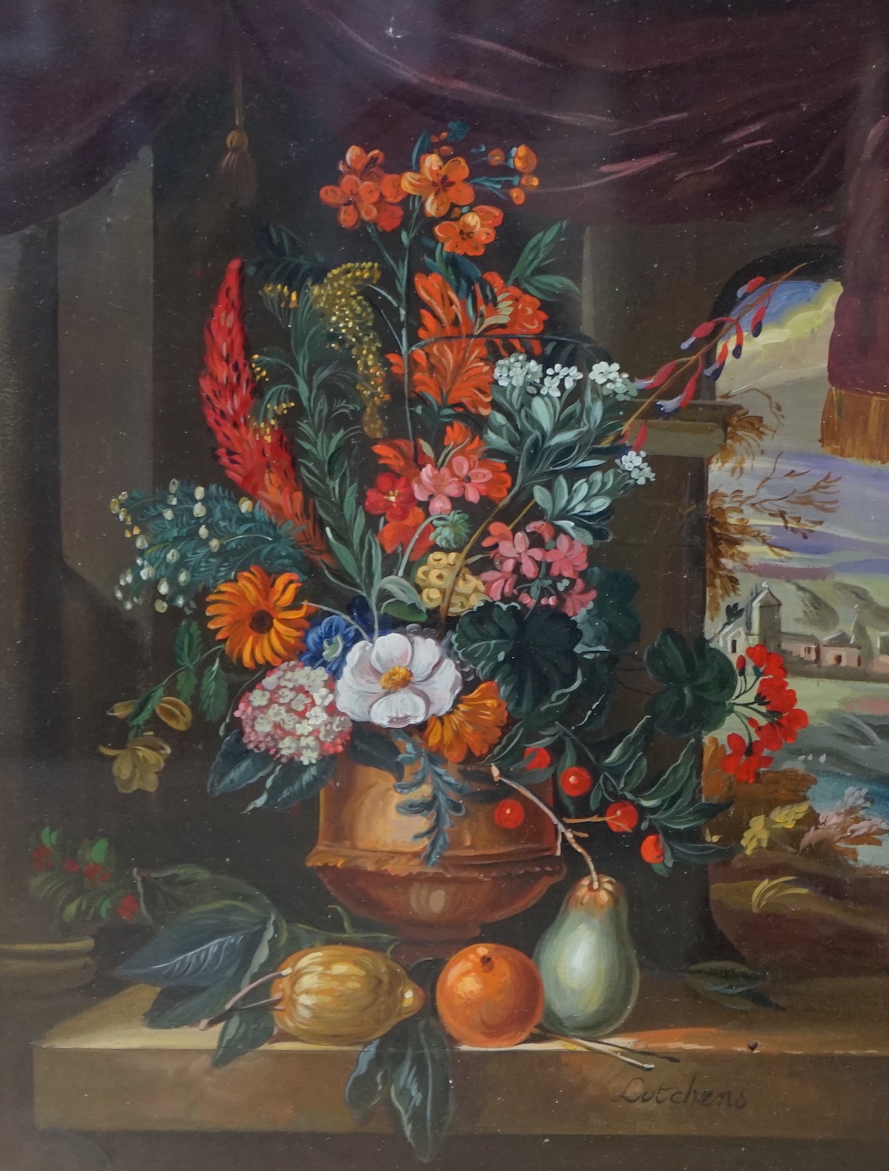 20th century Dutch style, oil on canvas, Still life of flowers in a bowl, bearing signature, 'Lutyens', 40 x 29cm